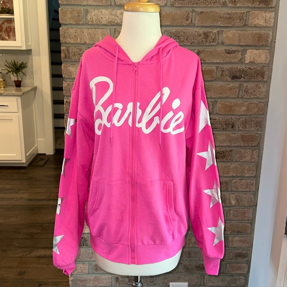 ✨NWT✨ Host Pick 💖 Barbie Hot Pink Hoodie Sweatshirt Jacket with Stars Sleeves - Picture 2 of 10